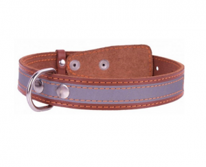 Collar kožený reflexný obojek brown