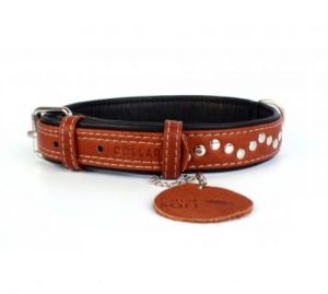 COLLAR Soft kožený obojek s dekorem brown-black